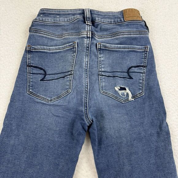 American‎ Eagle Jeans Women's 24 Blue Hi Rise Jeggings Distressed Stretch Denim - Picture 11 of 12